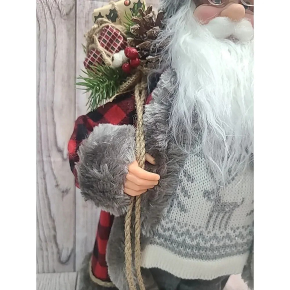 Unbranded Santa Father Christmas Figure Holiday Decor Red Black Plaid Coat Sack - Picture 3 of 8